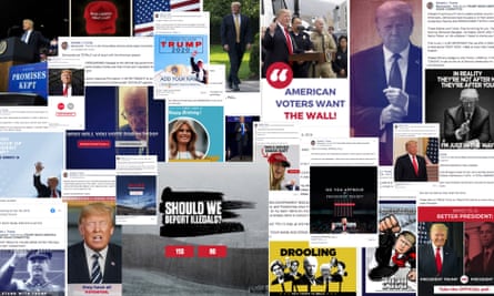 Some of Trump’s Facebook ads for the 2020 US election campaign.