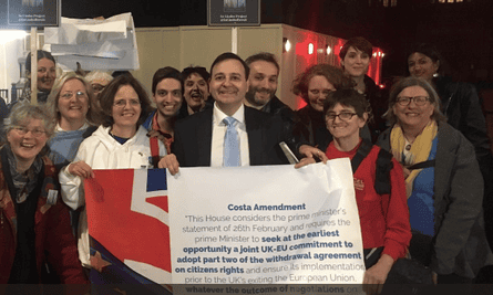 Conservative MP Alberto Costa with members of the3million group after his amendment on EU citizens rights was taken up by the government.