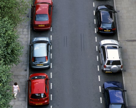 Cars parked in one way street