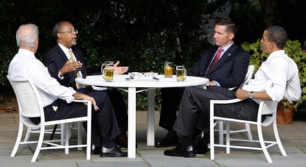 The ‘beer summit’ with Joe Biden, police officer James Crowley and Barack Obama.