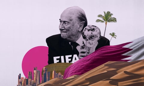 Former Fifa president Sepp Blatter with the World Cup trophy in an illustration