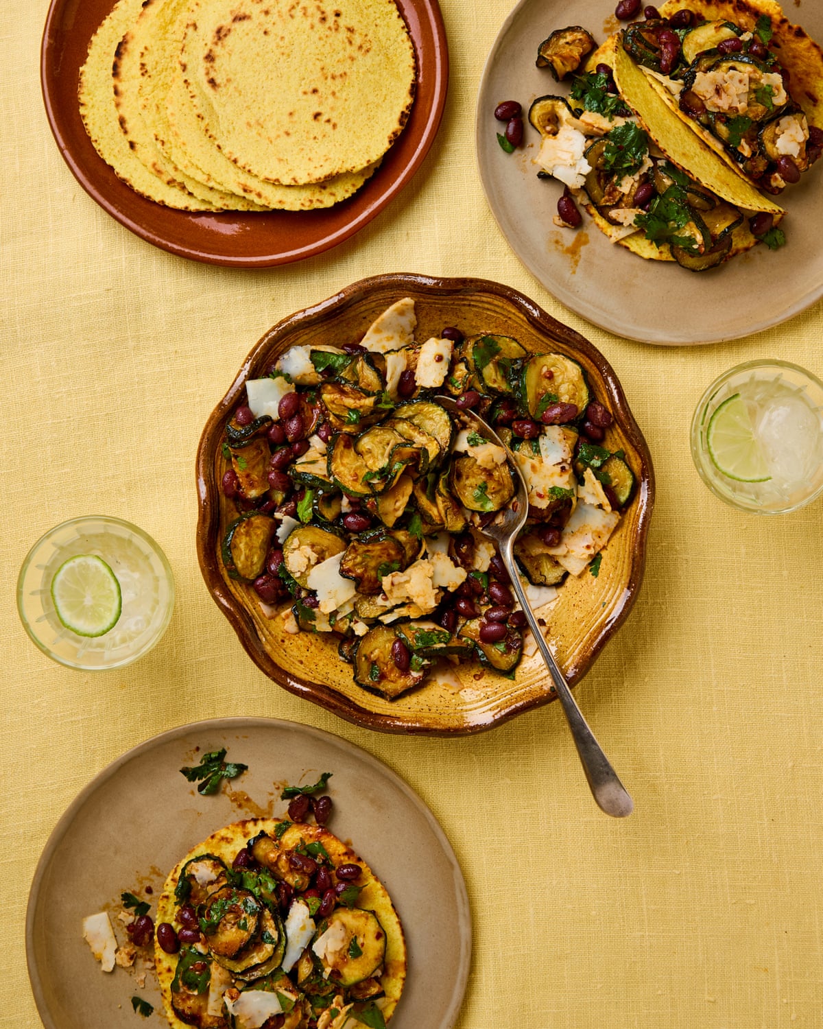 Meera Sodha’s recipe for fried courgette, black bean and goat’s cheese tacos