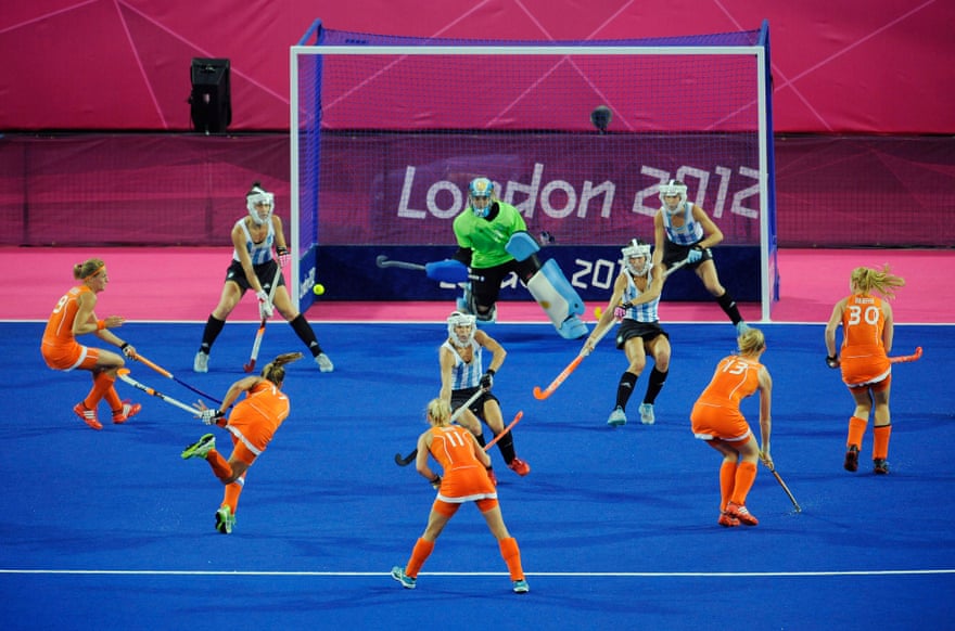 Netherlands v Argentina in the 2012 women’s hockey final