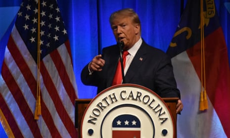 Donald J. Trump delivers remarks at the North Carolina state GOP convention in Greensboro, on Saturday.