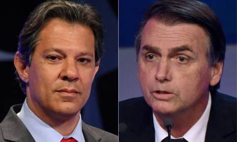 Fernando Haddad, left, of the Workers’ party said on Tuesday his opponent Jair Bolsonaro represents ‘the dross of the dictatorship’.
