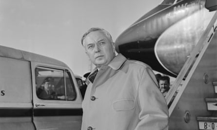 Harold Wilson in his trademark Gannex jacket.