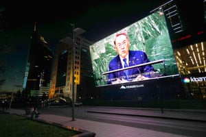 Nazarbayev on a big screen in Astana.