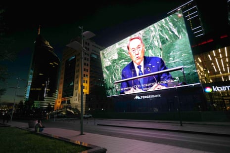 Nazarbayev on a big screen in Astana.