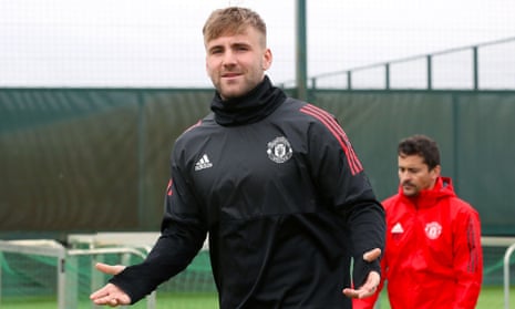 Manchester United’s Luke Shaw gestures during the training session at the AON Training Complex, Carrington.