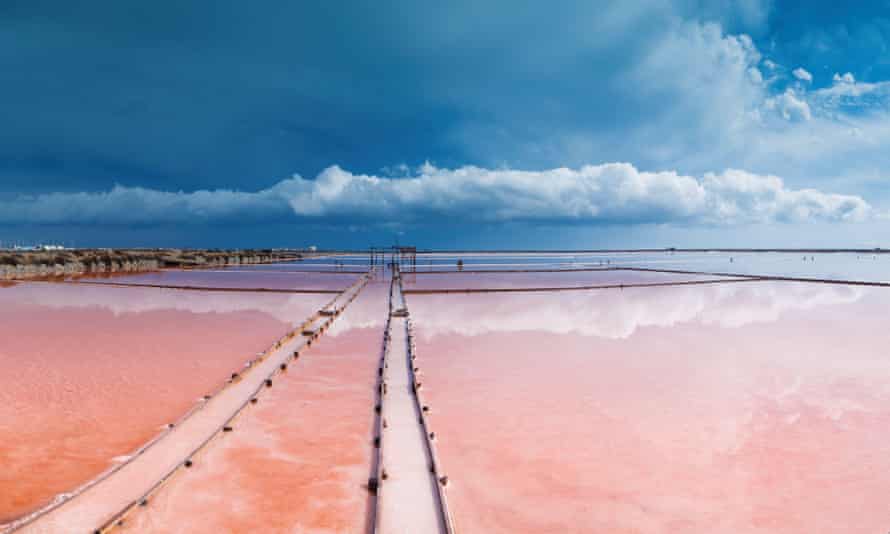 Salt pans under a stormy sky near Gruissan.