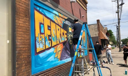 Artists began work on a mural honoring George Floyd and others who have died in police custody at 7am on Thursday. Organizer Xena Goldman said. ‘I think that everyone can act in their own way, and this is how I know how to act,’ she said.