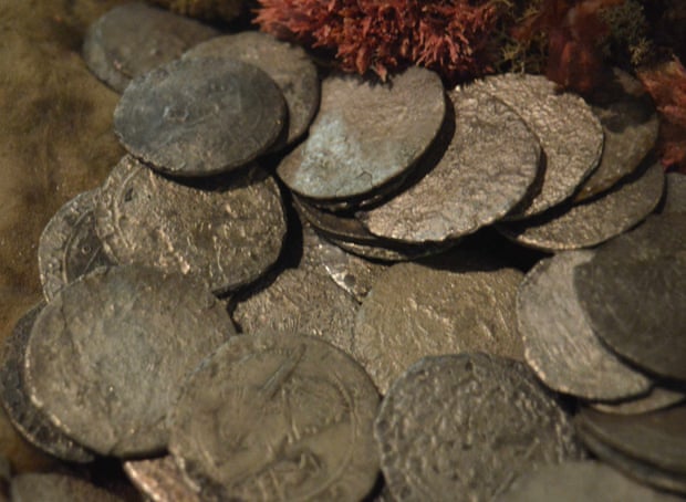 Silver coins recovered from the wreck site of the Batavia off the coast of Western Australia