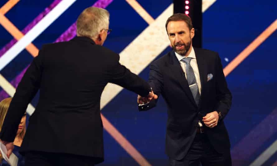 Gareth Southgate receives the team award on behalf of England men's soccer team and manager of the year at the BBC Sports Personality of the Year Awards 2021 at MediaCityUK, Salford.