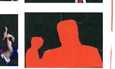 A graphic illustration of what appears to be Donald Trump in red silhouette.