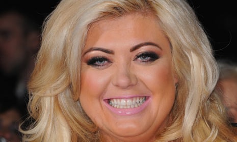 Close-up of Gemma Collins's heavily made-up, grinning face and very blonde hair