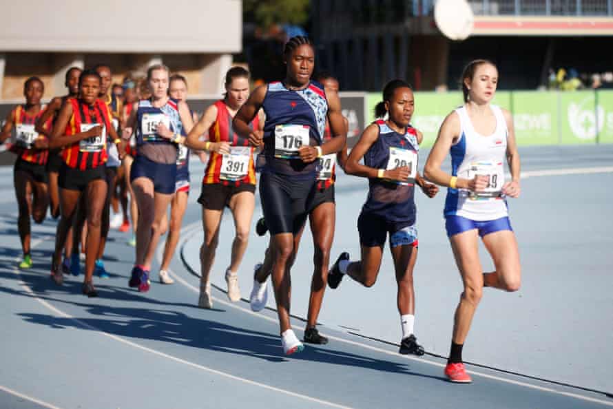 Caster Semenya (third right) on her way to victory in the 5000m final at the South Africa Senior Track and Field Championships held at the Tuks Athletics Stadium in Pretoria on April 15, 2021.