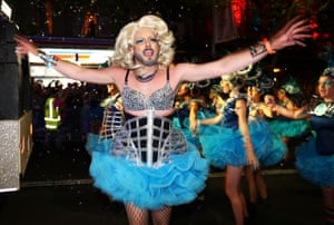 A dancing reveller at the Sydney Gay and Lesbian Mardi Gras festival
