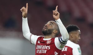 Alexandre Lacazette celebrates after scoring Arsenal’s equaliser.