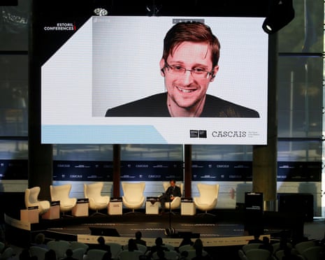 Snowden at a videoconference in Estoril in May 2017. Snowden wrote on Twitter: âI never imagined that I would live to see our courts condemn the NSAâs activities as unlawful.â