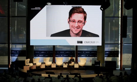 Snowden at a videoconference in Estoril in May 2017. Snowden wrote on Twitter: ‘I never imagined that I would live to see our courts condemn the NSA’s activities as unlawful.’