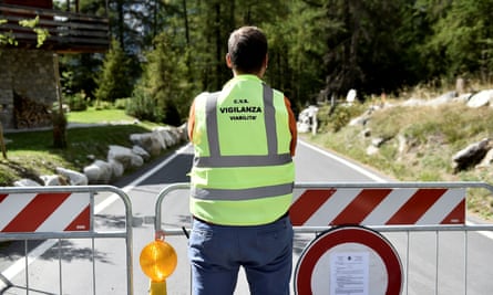 A roadblock in Courmayeur, Aosta, Italy