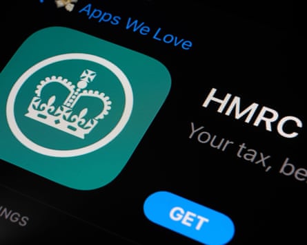 HMRC app logo on a glowing iPad screen