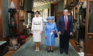Queen Elizabeth II stands with Donald Trump and his wife, Melania, inside Windsor Castle.