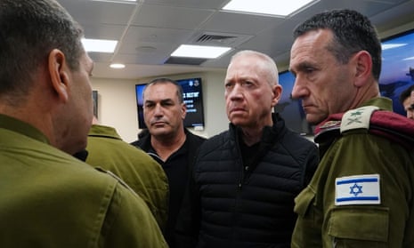 Israeli defence minister, Yoav Gallant, (2nd R) attends Israel's war cabinet meeting after the attacks by Iran.