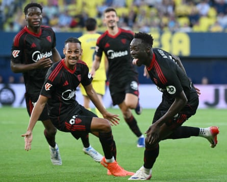 Akor Adams celebrates scoring his team’s third goal during La Liga match between Villarreal and Sevilla