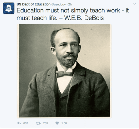 The Department of Education’s first tweet about WEB Du Bois.
