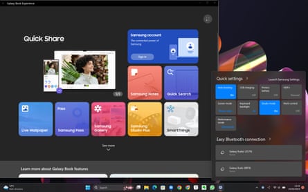 Uma captura de tela de vários aplicativos Samsung em execução no Windows 11.