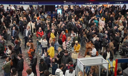 People at Euston station in London as train passengers travelling on the West Coast Main Line suffer severe disruption in April 2024