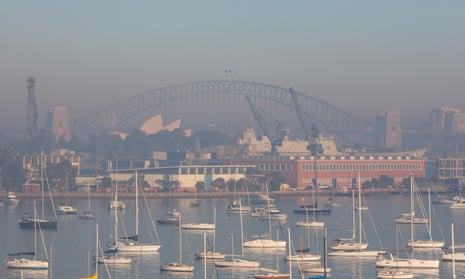 Smoke haze across Sydney Harbour on Tuesday morning