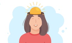 Illustration of a woman's head in a bad mood and a good mood with clouds and sun in place of brain