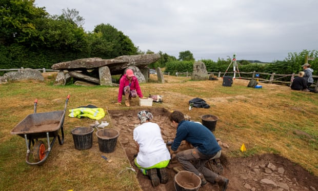 Archaeologists dig at Arthur’s Stone, a neolithic burial chamber in Herefordshire