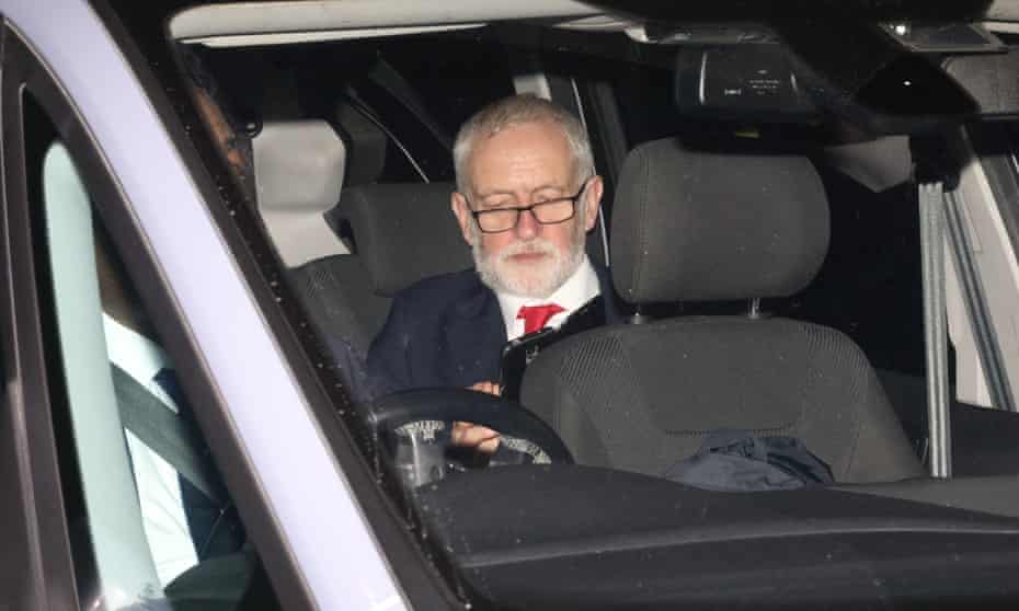 Jeremy Corbyn leaves the House of Commons after MPs voted for a 12 December election.