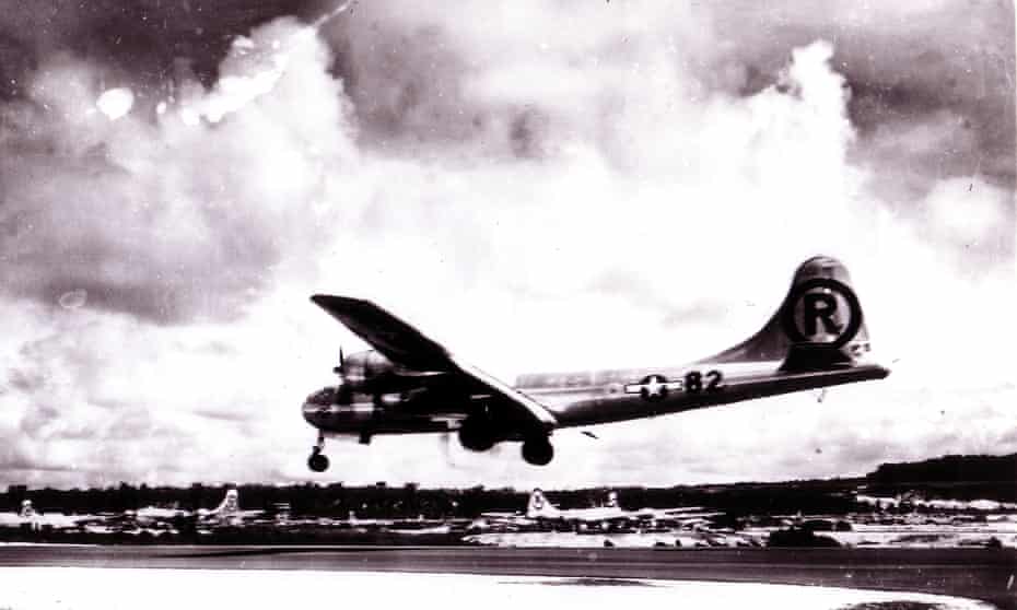 The Enola Gay lands at the Tinian airbase in the Mariana Islands after the bombing of Hiroshima. Did the B-29 Superfortress bomber herald a new age of nuclear terror?