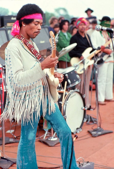 Jimi Hendrix performing at Woodstock