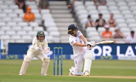 Nat Sciver-Brunt hits out for a duck. 