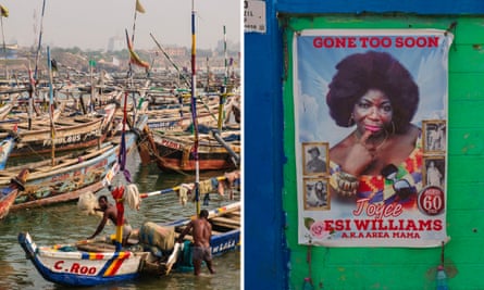 Composite showing fishing boats in Jamestown harbour. Poster in memory of a recently deceased woman