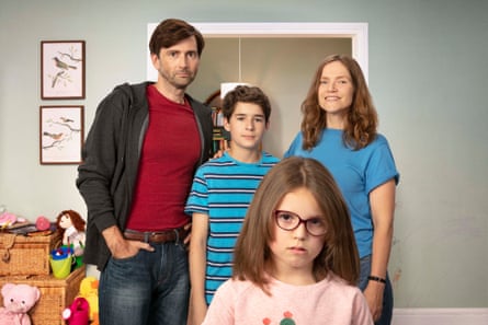 Jessica Hynes with David Tennant, Edan Hayhurst and Miley Locke in There She Goes.
