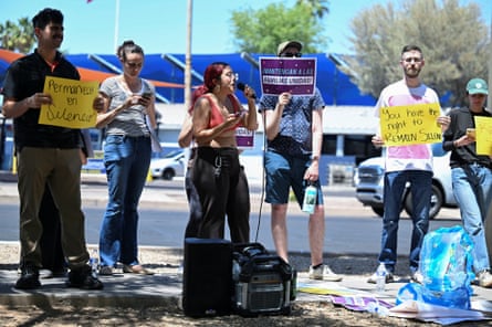 Protesters outside an immigration court in Phoenix on Wednesday.