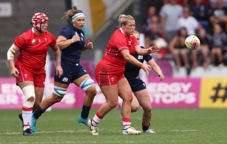 Kelsey Jones throws a pass during the Women’s Rugby World Cup pool match between Scotland and Wales last year