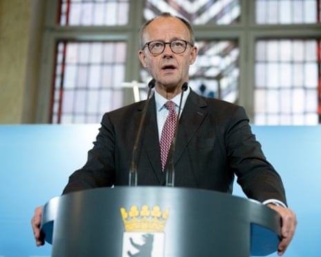 Federal chancellor Friedrich Merz on his inaugural visit to the Red Town Hall in Berlin.