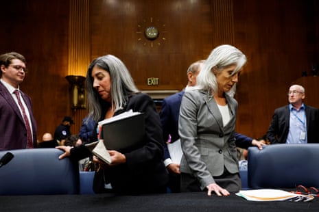 Dr Debra Houry, left, and Dr Susan Monarez arrive for a Senate hearing in Washington DC on 17 September 2025. Photograph: Kevin Dietsch/Getty Images