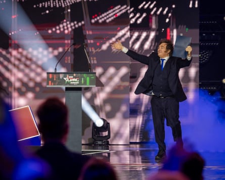 Argentina’s president Javier Milei on stage at Cpac Hungary, Budapest, 21 March 2026.
