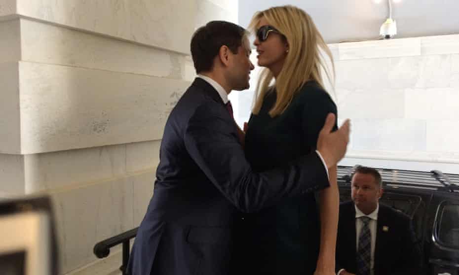 Ivanka Trump, Marco RubioIvanka Trump, daughter of President Donald Trump, is greeted by Sen. Marco Rubio, R-Fla., as she arrives at the Capitol to meet with lawmakers about parental leave, in Washington, Tuesday, June 20, 2017. (AP Photo/Erica Werner)
