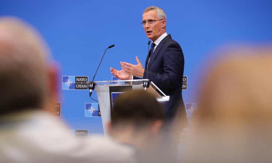 NATO Secretary General Jens Stoltenberg speaks during a press conference after the meeting of NATO Ministers of Defense in NATO headquarters in Brussels, Belgium, June 16, 2022.