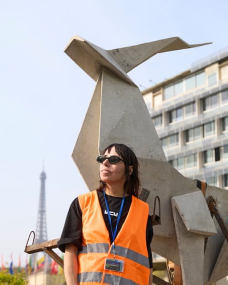 Zhanna Kadyrova with her work at the headquarters of Unesco in Paris.