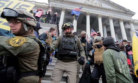 Members of the Oath Keepers are seen at the US Capitol on 6 January 2021. 